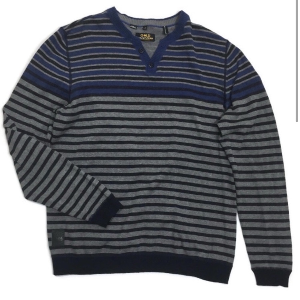 Point Zero‎ Sweater Men's V-Neck Cotton with Blue and Gray Stripes